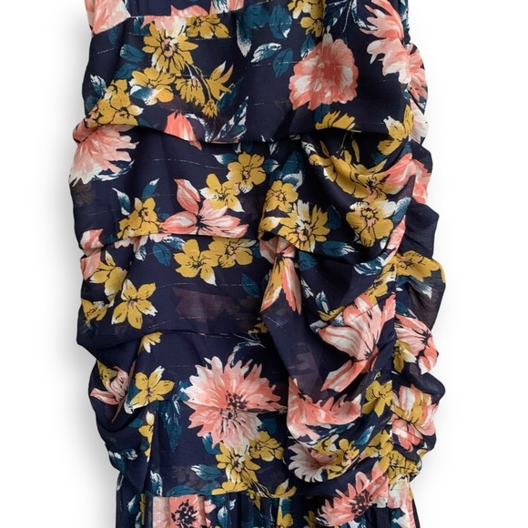 Lulu's Floral Midi Dress in Navy and Pink - Picture 9 of 16